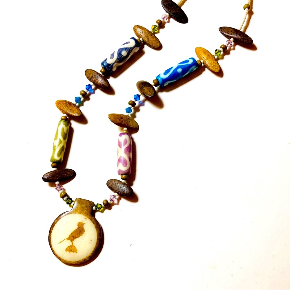 Handmade Pastel Flight Bone Bird Statement Necklace